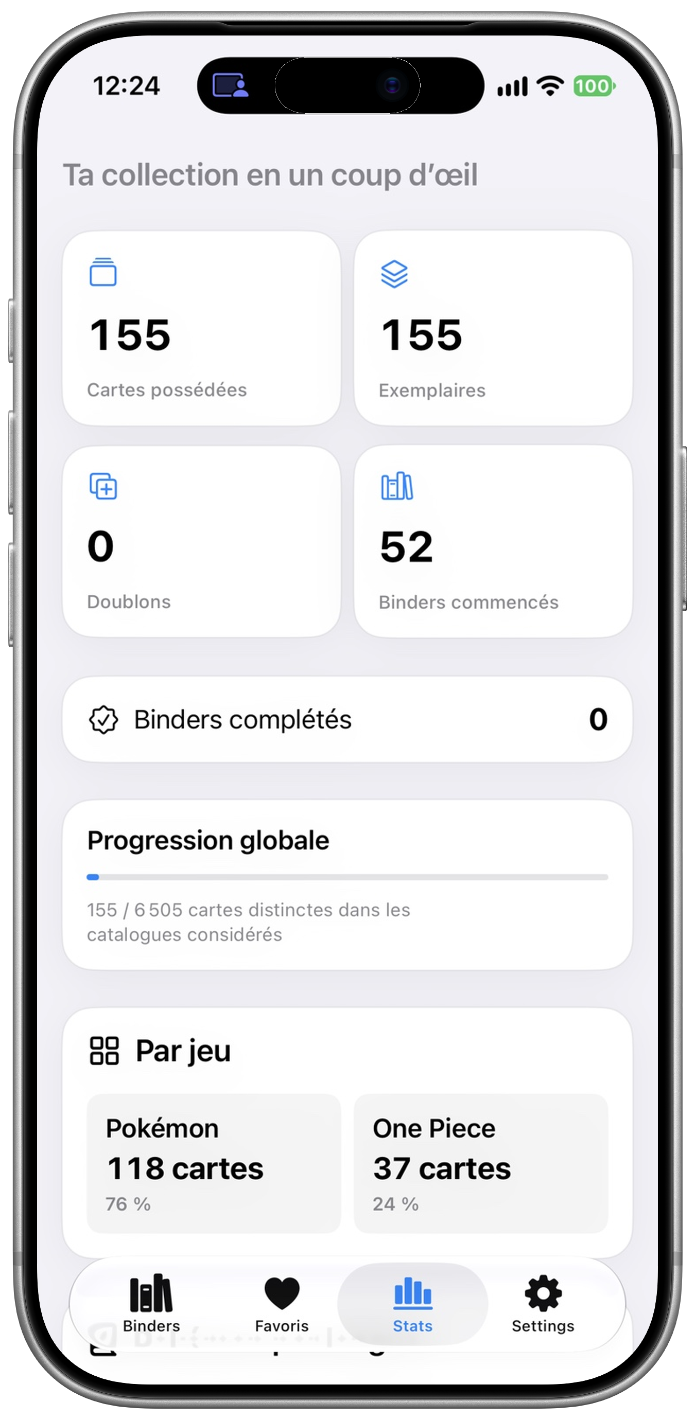 Statistiques de collection Bindr